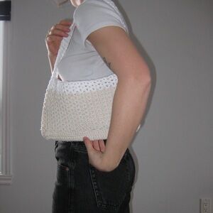 Elegant White and Cream Crochet Shoulder Bag
